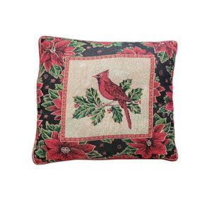 Tapestry Cardinal Throw Pillow 18x16 Home Decor Christmas Birds